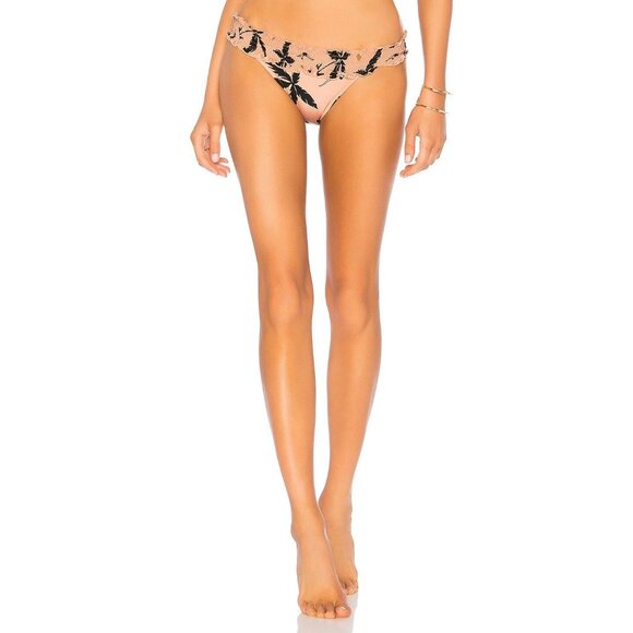 Salinas Palm Print Smocked Ruffle Trim Bikini Bottom - Picture 1 of 8